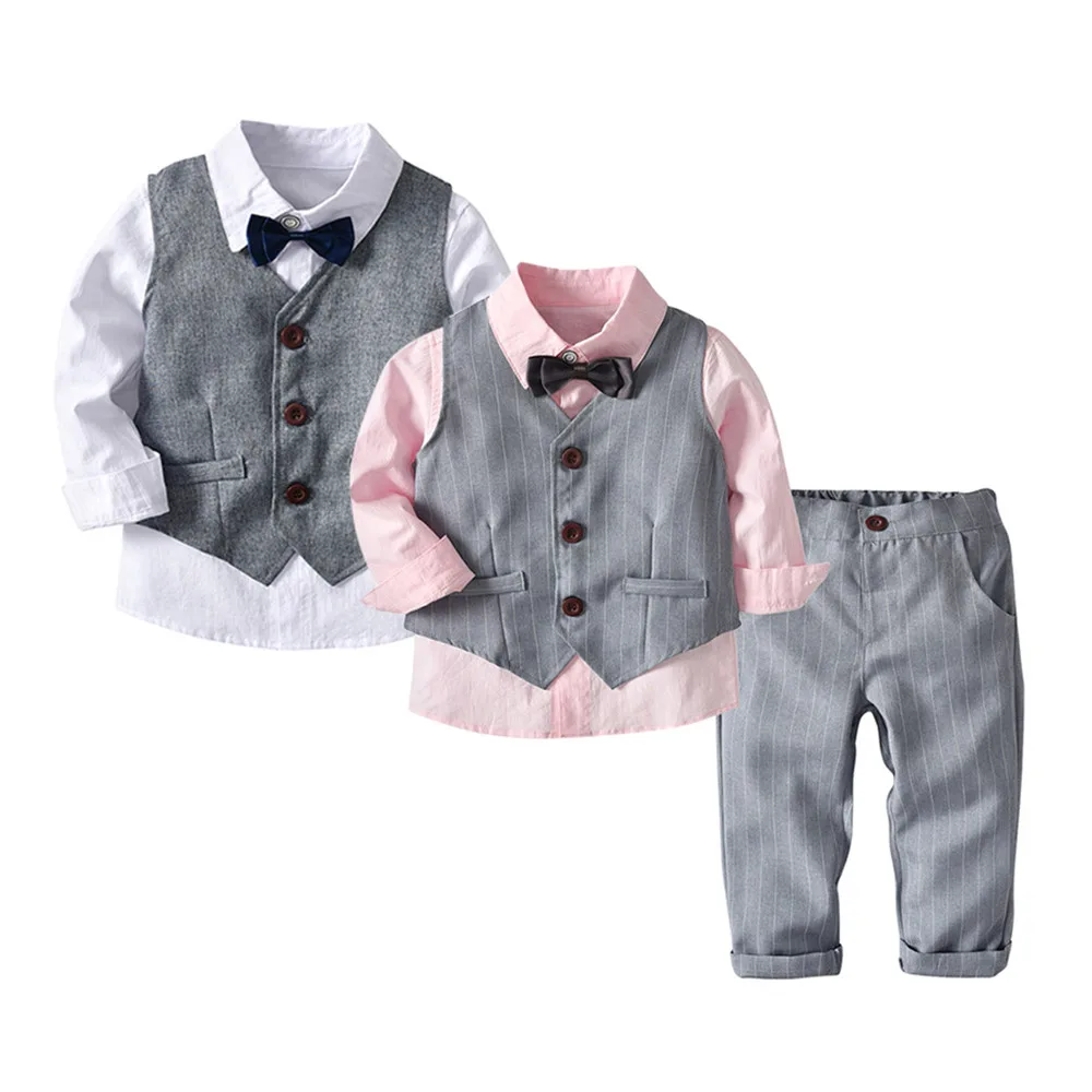 Cloth Sets 4PC Toddler Baby Boy Bowtie Gentleman Vest T Shirt Pants