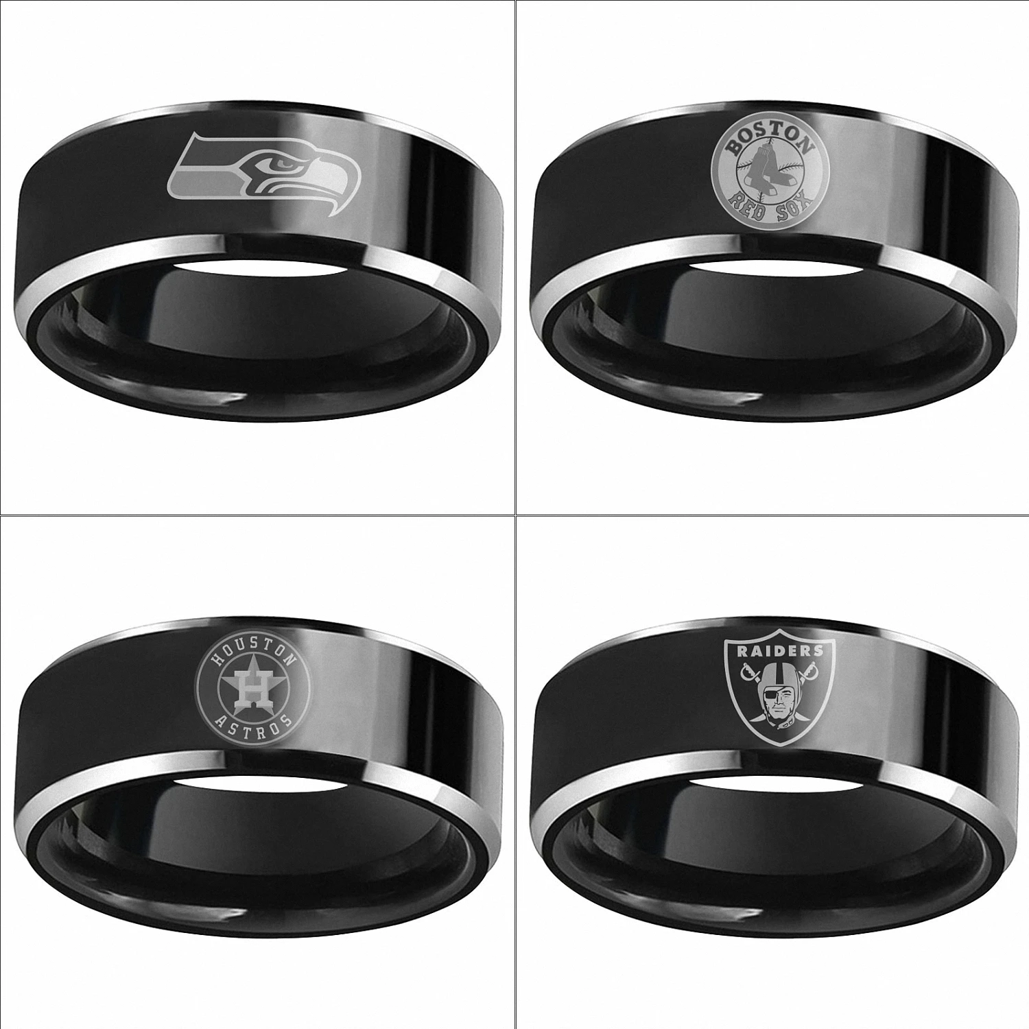 Men Wedding Band Ring8mm High Polish Black Dome Tungsten Jewelry Seattle Seahawks Boston Red Sox Houston Astros | Украшения и