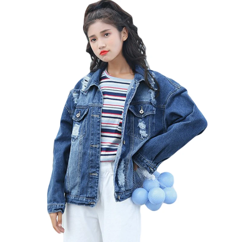 Large Size S-5XL Hole Denim Jacket Coat Women 2019 Spring Autumn Female Loose Casual BF Jeans Student Jaqueta Feminina D709 | Женская