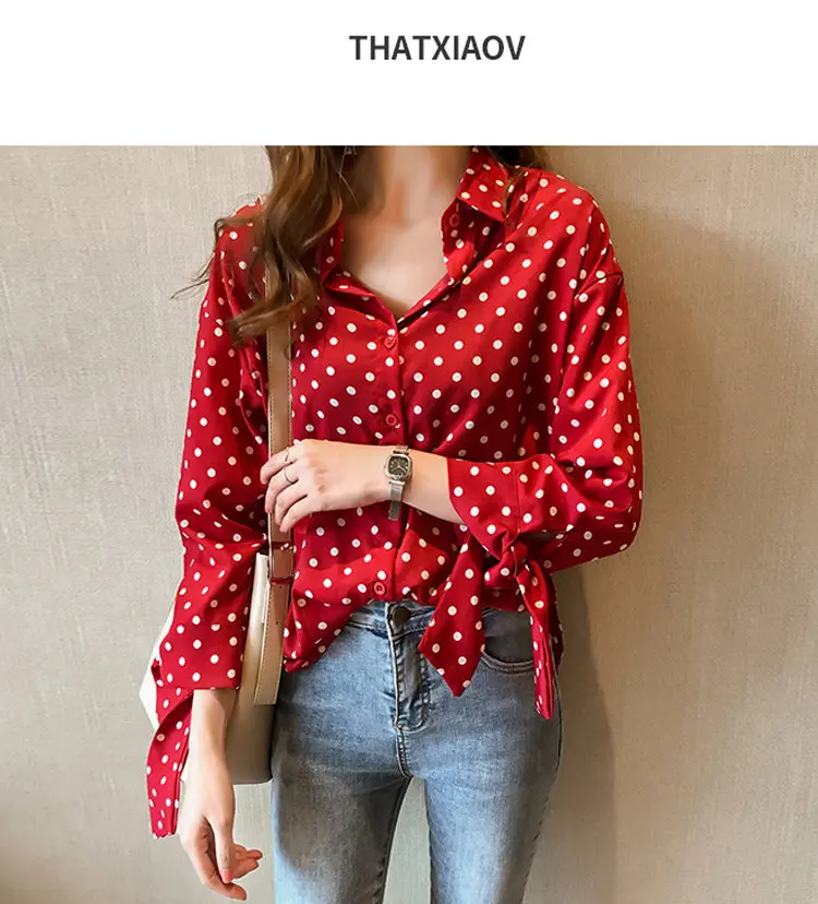 M-4XL Plus Size Tops Women Blouses Casual Polt Dot Shirts Femme Bow Long Sleeve Chiffon Blouse 2019 Autumn Blusas Mujer Camisa (4)