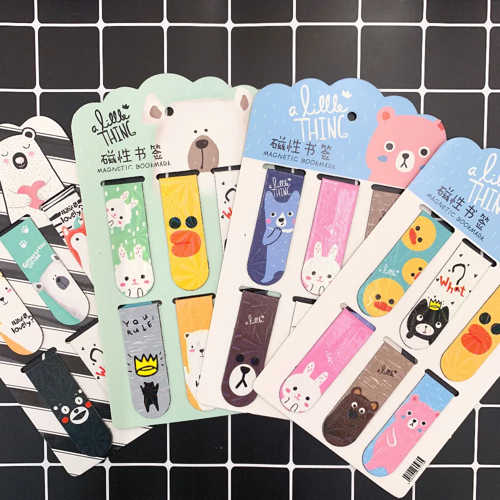 

6pcs/pack Cute Bear Duck Rabbit Frog Fox Magnetic Bookmarks Books Marker of Page Student Stationery School Office Supply