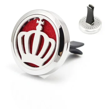 

30mm Stainless Steel King Crown Design Car Aroma Diffuser Pendant Locket Essential Oil Car Diffuser Pendant Locket Vent Clip