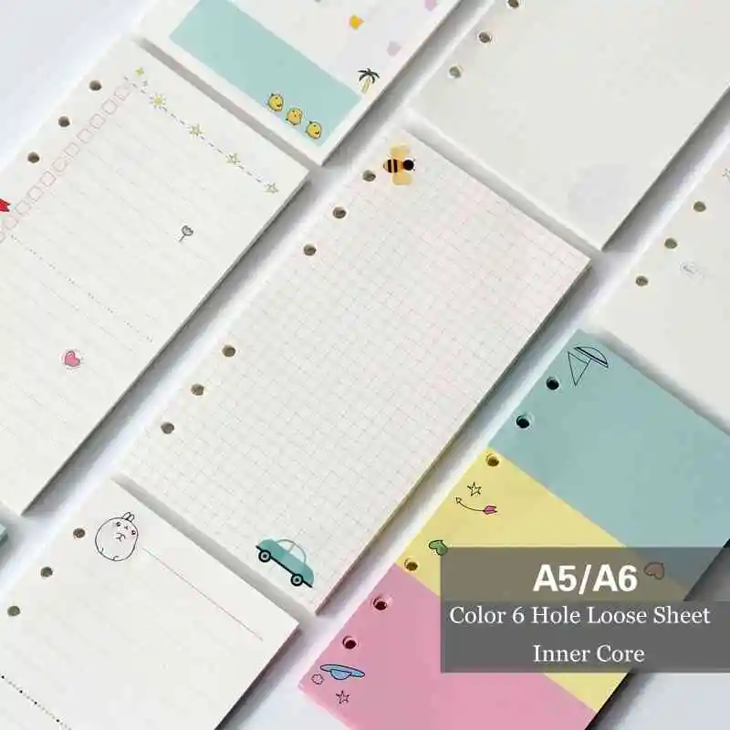 

A5 A6 Six Hole Loose-Leaf Hand Account For The Core Color Inside The Page Core Card Cartoon Horizontal Grid Lattice Blank Inside