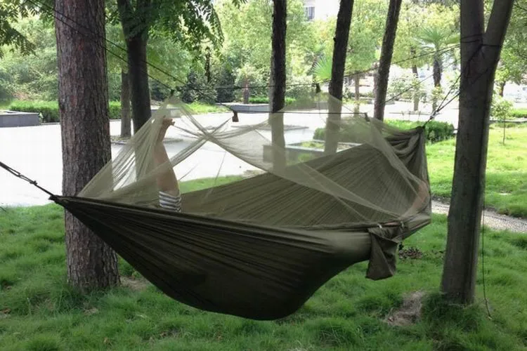 Cama de Suspensão da Rede de Acampamento da Tela do Paraquedas Camourflage do Exército da Rede do Mosquito 750g com o Verde ou 260mm * 140mm 1 Barraca de sol