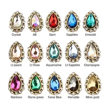 10 pçs/lote antigo gota de água liga 3d prego arte decoração unhas charme cristal diamantes pedra strass jóias accessoires strass