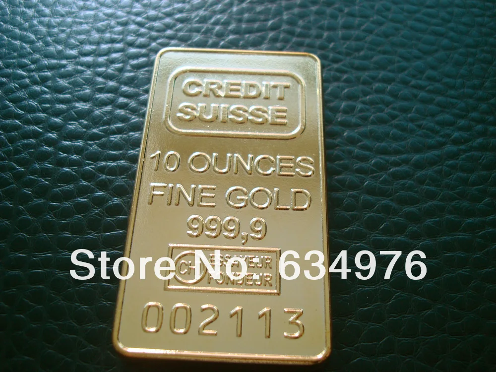 NEW* HUGE*10 Troy Oz 100 Mills 999 Gold Clad Bullion Bar --&quotCREDIT SUISSE&quot |