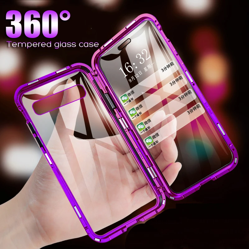 

360 Full Coverage Metal Magnetic Case for Samsung Galaxy S8 S9 Plus S10 Plus S10E Note 8 9 A50 Tempered Glass Back Case Cover