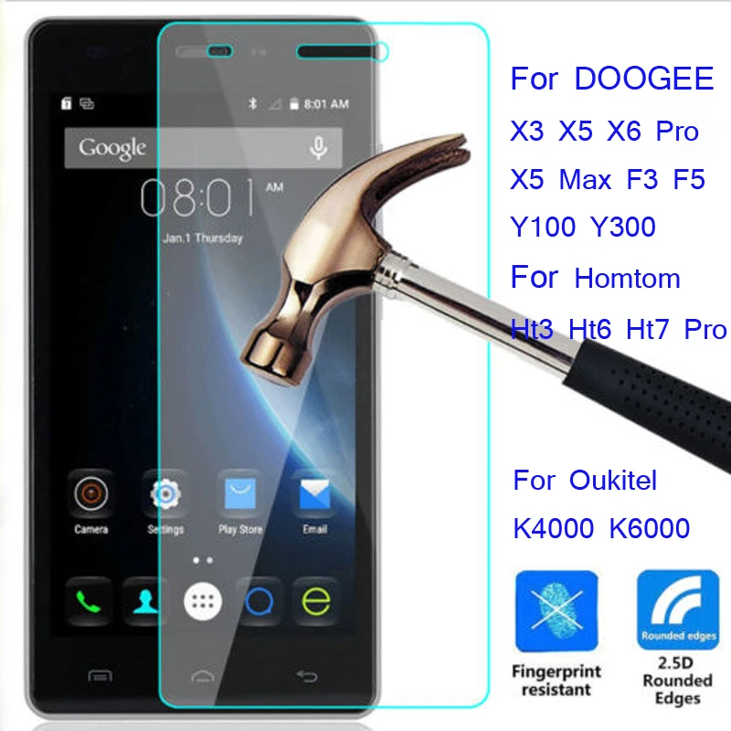 Screen Protector Tempered Glass For DOOGEE X5 Max X3 X5 X6 F5 Y300 T6 For Oukitel K4000 K10000 For Homtom HT3 HT6 HT7 Pro HT17