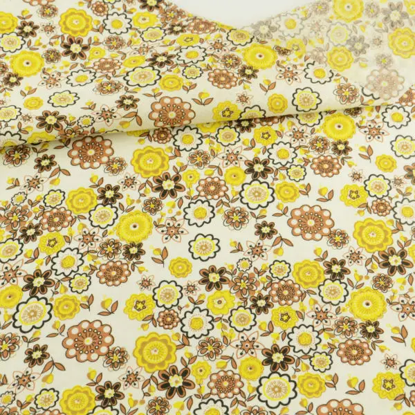 

2016 New Brown and Yellow Flowers Designs Home Textile Cotton Fabric Fat Quarter Art Work Curtain Tida Tecido Sewing Doll Cloth