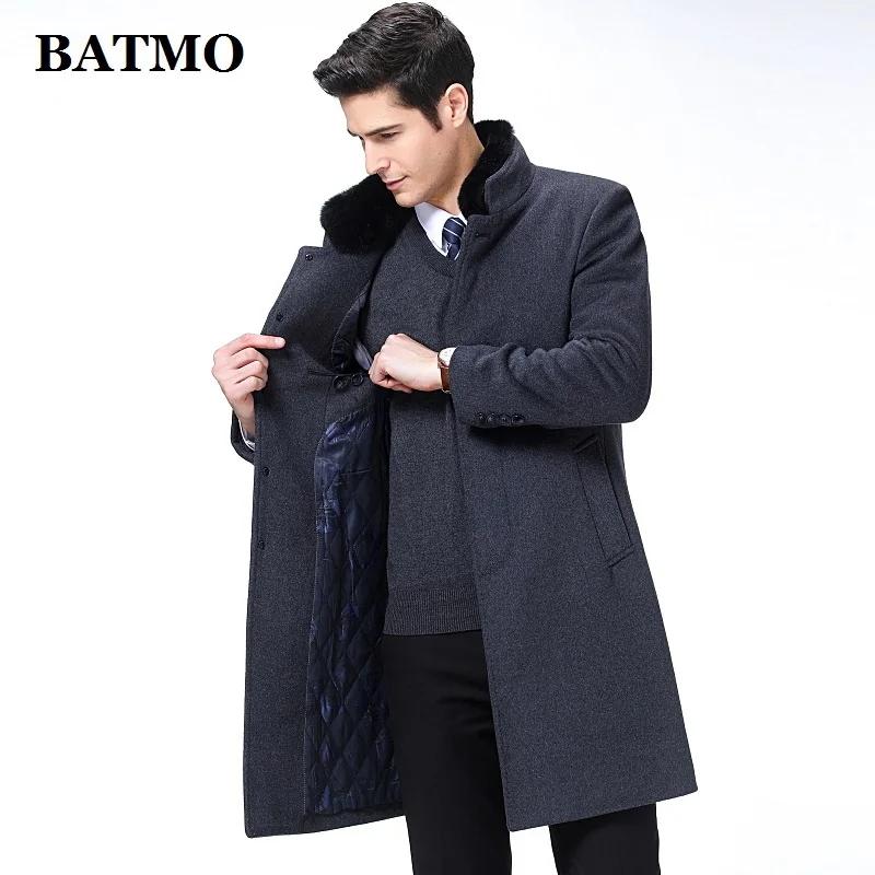 BATMO Новое поступление осень и зима высокое качество шерсть длинный плащ для мужчин, мужские шерстяные куртки, теплое пальто, большие размеры M-XXXL, 8808 - Цвет: GREY