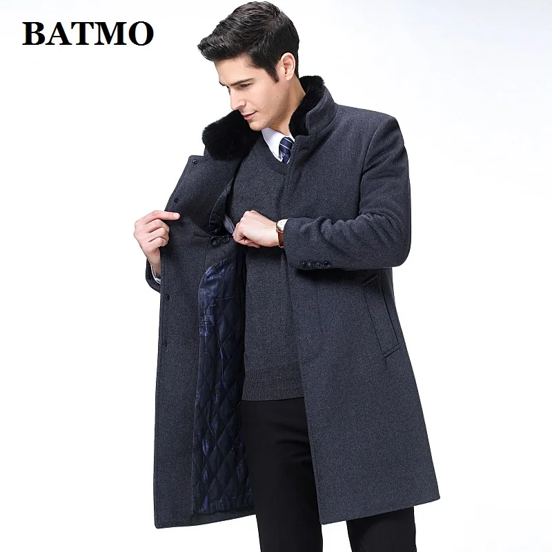 GREY BATMO Новое поступление осень и зима высокое качество шерсть длинный плащ для мужчин, мужские шерстяные куртки, теплое пальто, большие размеры M-XXXL, 8808 - Цвет: GREY