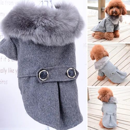 애완동물 고양이 모피 칼라 재킷 코트 스웨터, 따뜻한 패딩 강아지 의류, 소형 중형견 애완동물용 겨울 의류 3