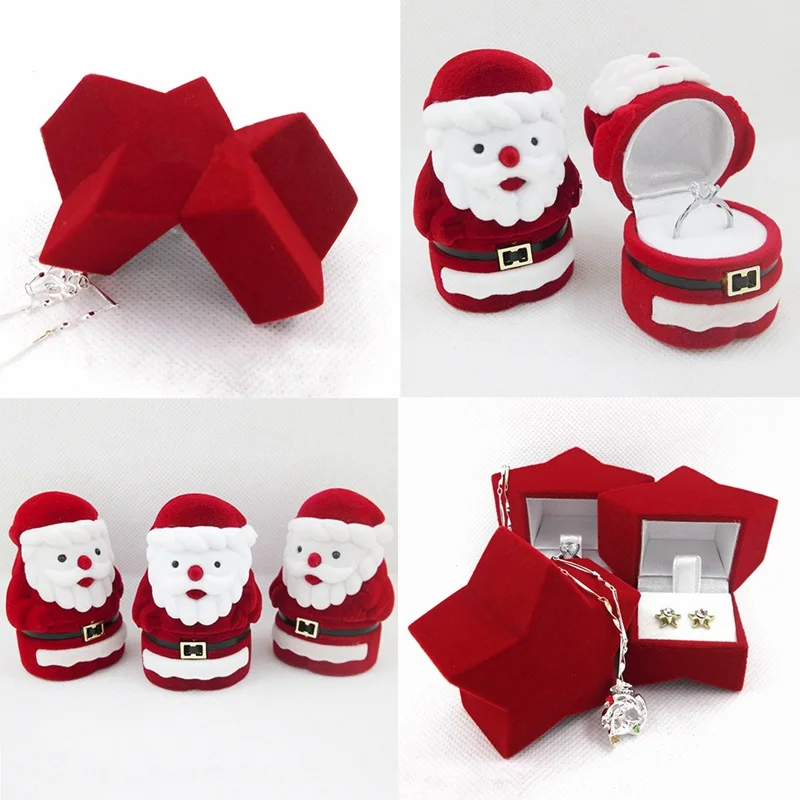 Модное милое кольцо, серьги, ожерелье, шкатулка для ювелирных изделий, фланелевая Подарочная коробка на День святого Валентина, милый Санта Клаус