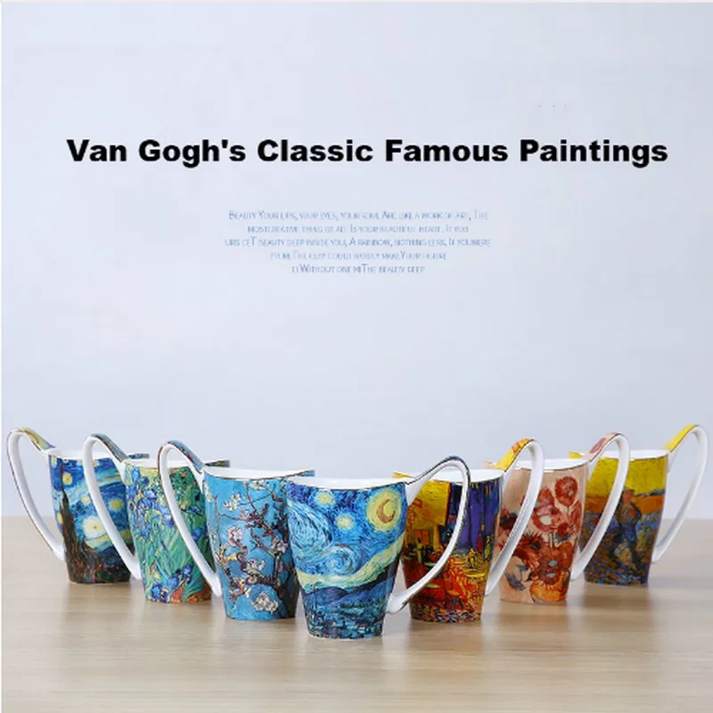 

Bone China Van Gogh Famous Paintings Art Mugs Large Capacity Sower Sunflowers Coffee Cafe Home Office Literature Ceramics Cup