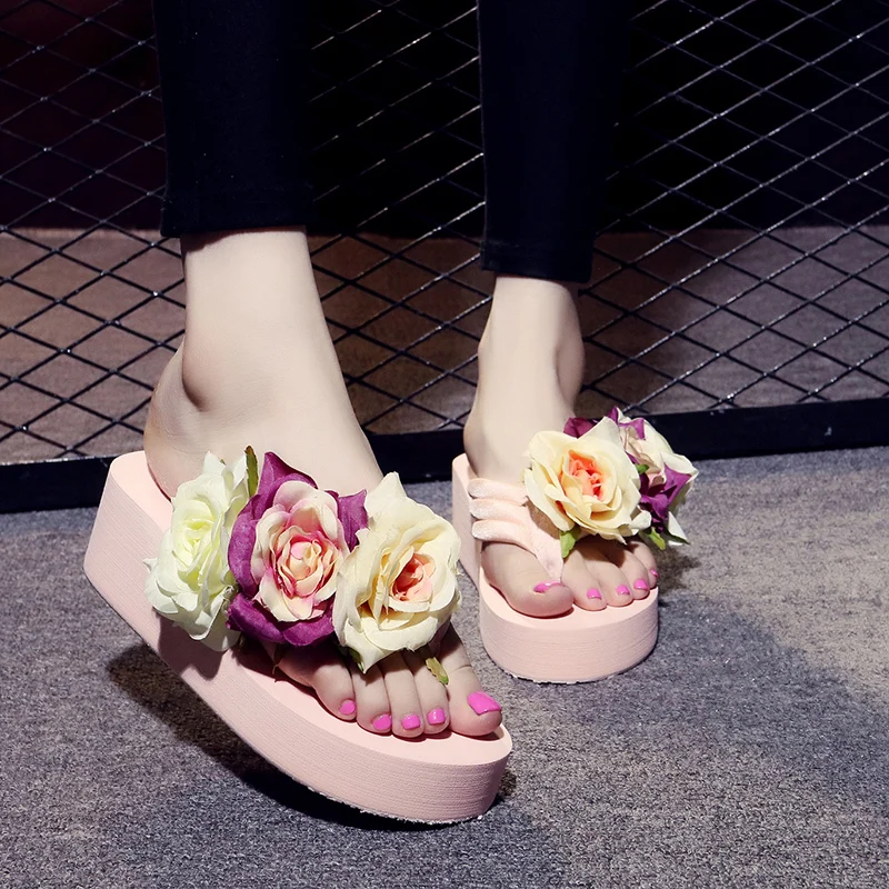 

ADISPUTENT Summer Flip-Flops Slippers Wear-Female Flower Flip Flops Floral Sandals Women Bohemian Shoes Anti-Slip Wedge Sandals