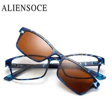 ALIENSOCE поляризованные магнитный зажим на солнцезащитные очки магнит кадр миопия Для мужчин очки солнцезащитные очки Для женщин Prescrioption оптический