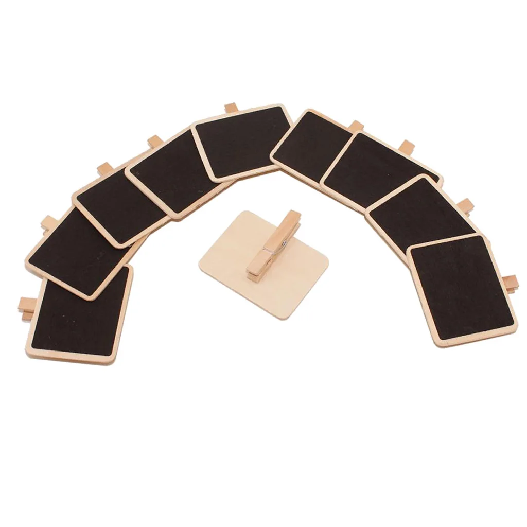 10x Wood Wooden Message Board Small Wall Hanging Clip Memo Note Blackboard with Peg