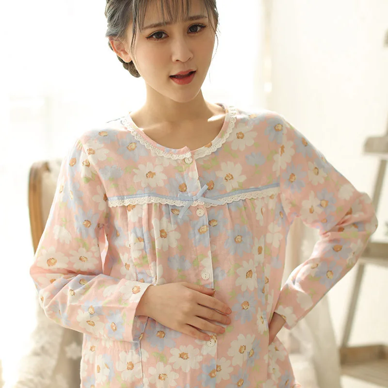 

Beautiful Spring Summer Maternity Clothes For Pregnancy Women Pajamas Breastfeeding Nursing Pajamas Set For feeding Cotton Gauze