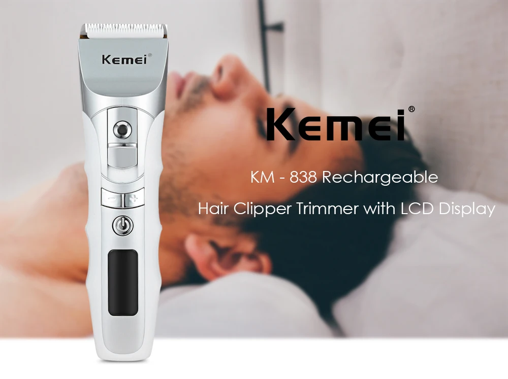 Kemei KM-838 перезаряжаемая электрическая ЖК-машинка для стрижки волос Триммер парикмахерский инструмент