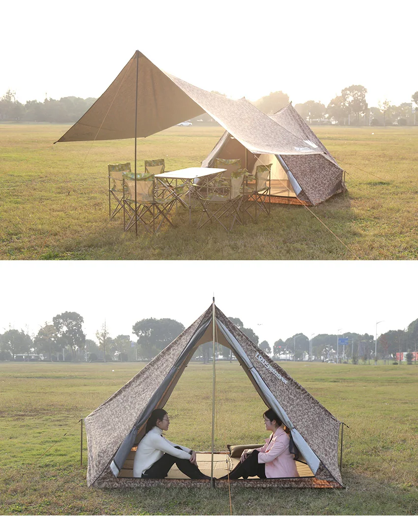 Кемпинговая палатка для 5 человек с солнцезащитным укрытием, камуфляжная большая палатка для дождя и мух, Брезентовая Водонепроницаемая Солнцезащитная палатка для кемпинга, Пляжная палатка