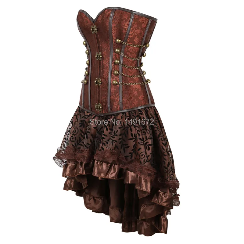 Женское корсетное платье, женская одежда в стиле стимпанк, винтажный костюм на Хэллоуин, готический панк, кожаный корсет, юбка, набор размера плюс Korsett