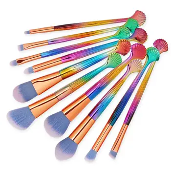 

Hot Sale 10pcs Makeup Brushes Set Foundation Powder Blush Eye Shadow Cosmetic Brush With Shell Shaped End On Handle Dropshpping