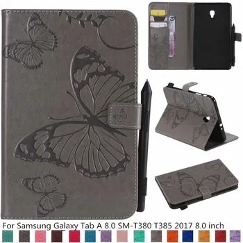 

Case For Samsung Galaxy Tab A 8.0 SM-T380 T385 8.0 inch Cover Funda Fashion Tablet Sun Embossed butterfly PU Leather Shell +film