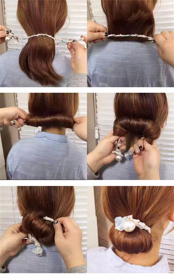 1 Cute Princess Pearl Bow Hairwear Ponytail Holder Hair Accessories For Women Lace Elastic Hair Rope Band Ties Girls Headdress Hairrope