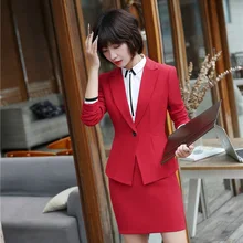 Новинка, стильные элегантные красные приталенные официальные блейзеры, костюмы с 2 пиджаками и юбкой для женщин, деловая рабочая одежда, комплекты одежды