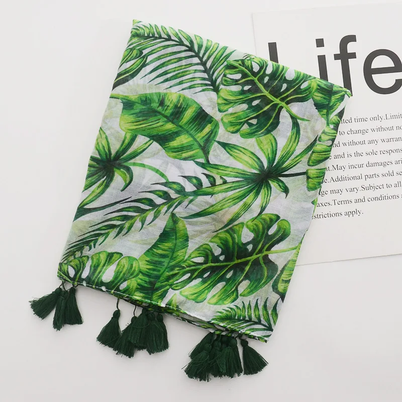 2018 Новая мода большие листья узор шарф Для женщин зеленый лист tasssel платки Обёрточная бумага шаль hjiab глушитель Бесплатная доставка