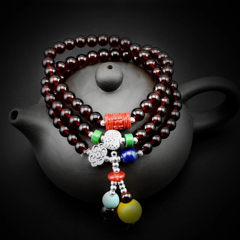 New Fashion 6mm compose Purple Crystal Beads Tibetan Buddhist Prayer Bead Necklace Gourd mala Bracelet for Meditation | Украшения и