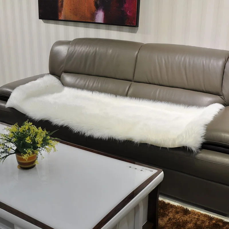 Long Faux Fur Artificial Skin Rectangle Fluffy Chair Seat Sofa Cover ...