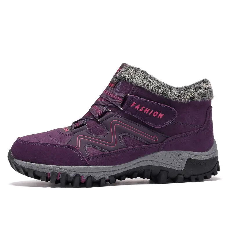 VESONAL/ г. Зимние Замшевые Кожаные ботильоны, зимние мужские ботинки с мехом, плюшевые теплые классические мужские повседневные женские ботинки, кроссовки унисекс - Цвет: women purple