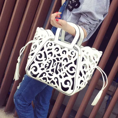 Большая повседневная женская сумка-тоут, роскошные открытые сумки, Дизайнерская Дорожная сумка, модная сумка через плечо, женская сумка из искусственной кожи, 521 - Цвет: Белый