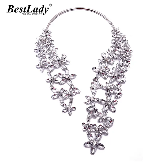 

Best lady New Fashion Flower Crystal Gem High Quality Big Brand Pendants e Clain Exaggerated Choker Statement Necklace B336