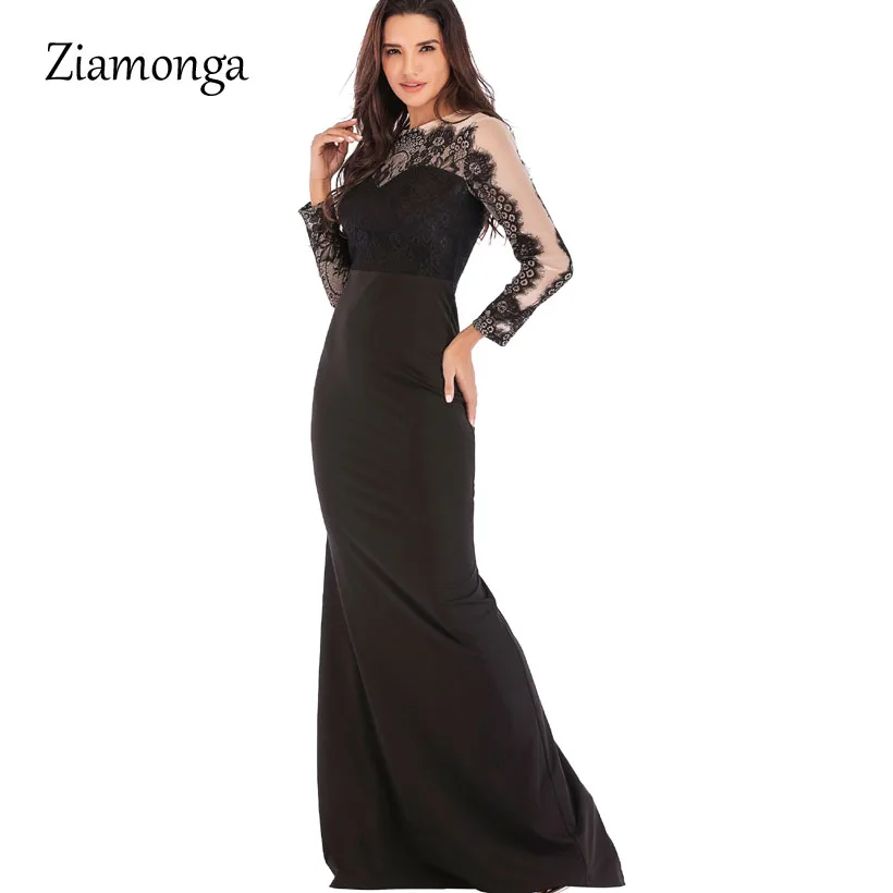 Ziamonga элегантное кружевное платье годе вечерние длинные платья с длинным рукавом кружево Vestido Longo официальная Вечери