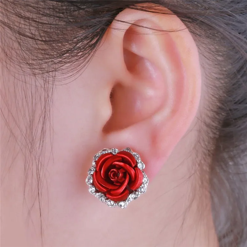 2018 Trendy stud earrings for women Girls Elegant Cute Women Lady Girls Black White Rose Flower Stud Earrings Brincos J04#N (4)