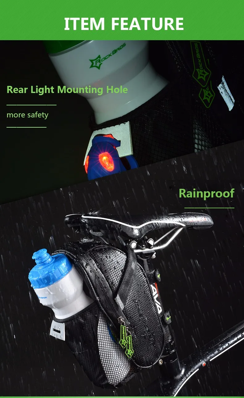 Clearance ROCKBROS Rainproof Bike Bicycle Rear Bag With Water Bottle Pocket Bicycle Tail Seat Saddle Bag Reflective Pouch Bike Accessories 4