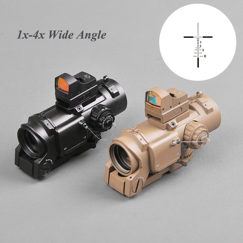 

Tactical Wide Angle Sight 1x-4x Fixed Dual Purpose Scope With Mini Red Dot Scope Red Dot Sight for Rifle Hunting