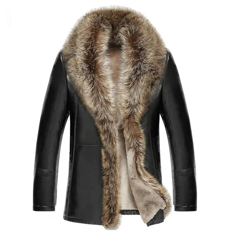

2018 winter new men lambswool leather jacket Genuine leather coats thicken fur animal collar jaqueta masculino plus size M-5XL
