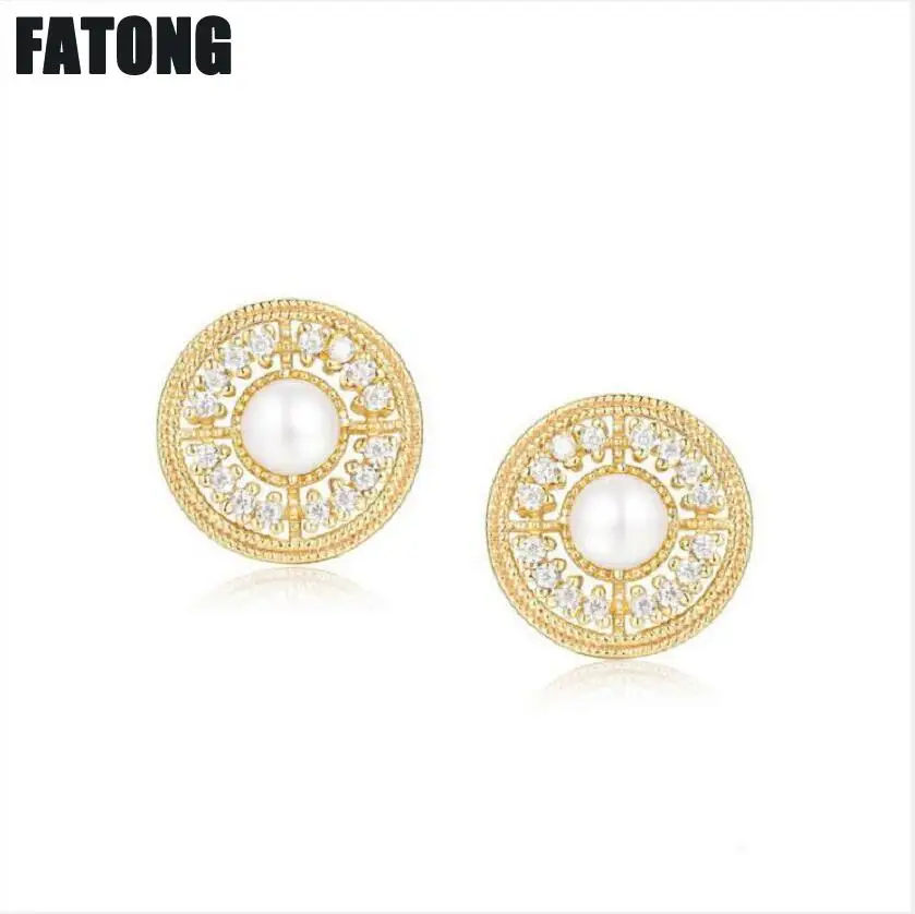 

925 sterling silver natural freshwater pearl white zirconium earrings female Japanese and Korean retro elegant palace style. 432