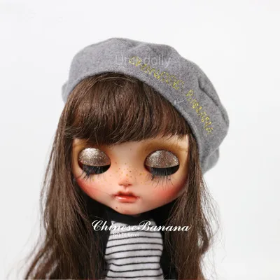 1 шт. карамельный цвет береты для Blyth кукла шляпа аксессуары - Цвет: dark grey hat