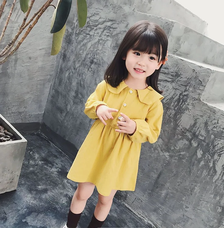 Mihkalev Turn down collar girls dress autumn kids clothes girls long sleeve dress for children birthday party clothes