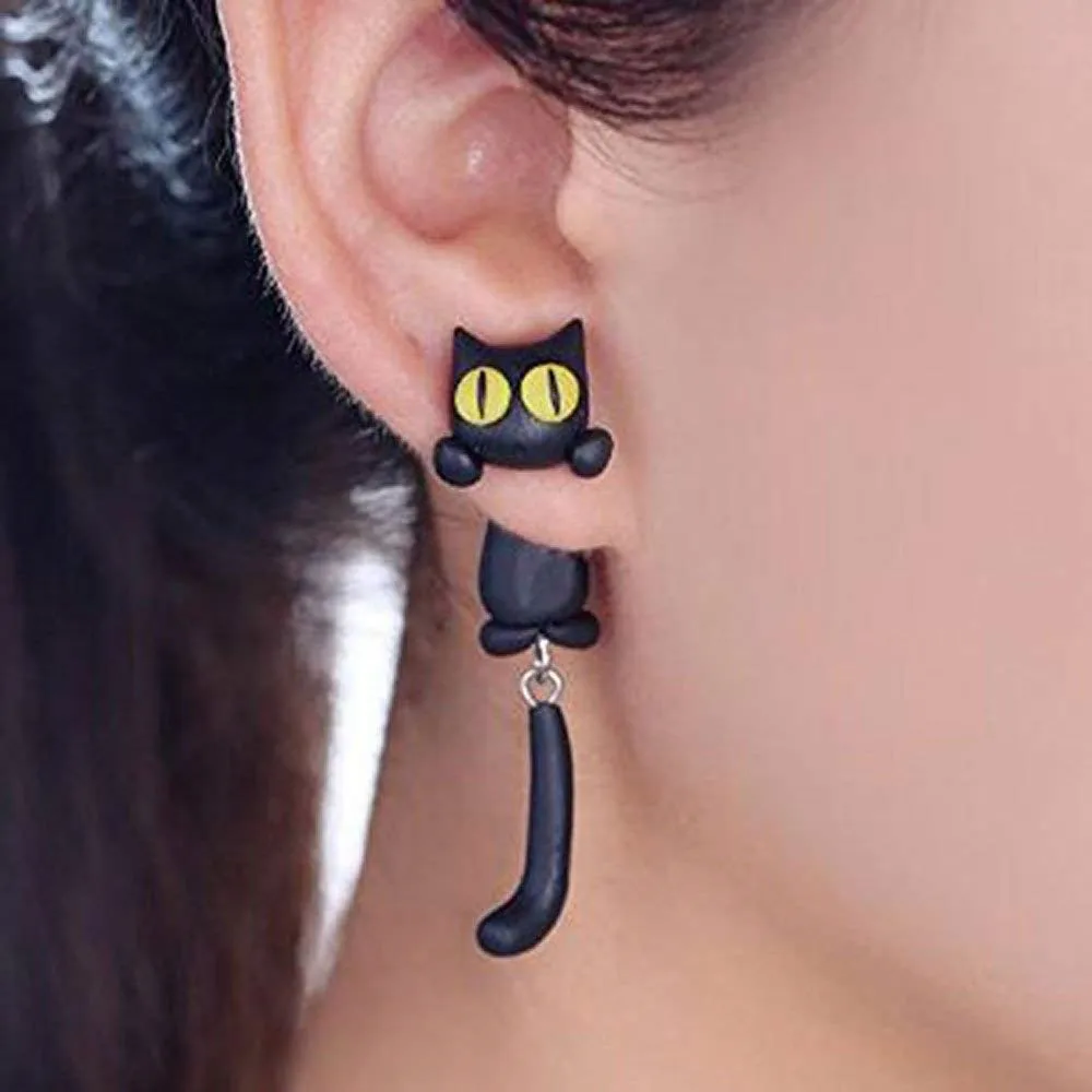 BigNoseDeer S925 argento sterling Orecchini Carino Piccolo scava fuori Gatto e Pesce moda gioielli Orecchini asimmetrici per le donne ragazze Regalo21