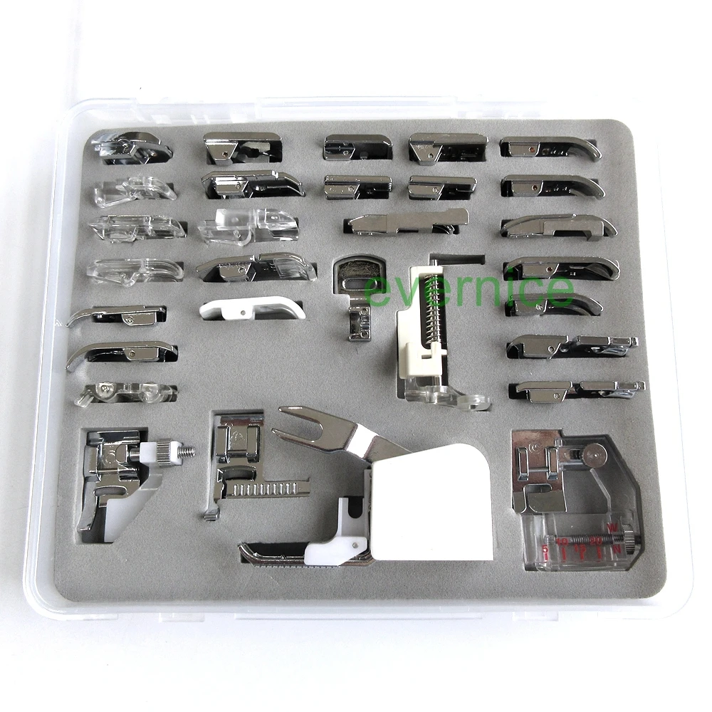 Plastic Box 32 PCS Presser-Foot for VIKING 140 145 Husky Star Lily Rose Freesia