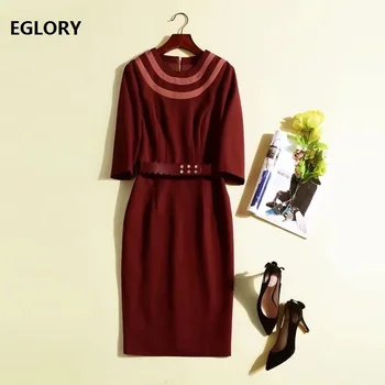 

New Korean Fashion Dress 2019 Spring Style Office Work Dress Women O-Neck Half Sleeve Bodycon Back Zipper Pencil Dress Belts