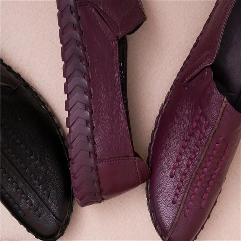 De Mocassins La Et jaune Confortables Plat Chaussures Occasionnels En Cuir Femmes Rétro Noir Fond Main Fleurs pourpre Mou Appartements À Mode Véritable Beyarne vwO5TBqax