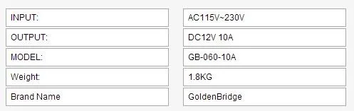 12 V/10A, 9 Каналы видеонаблюдения Питание AC115V~ 230 V, GB-060-10A