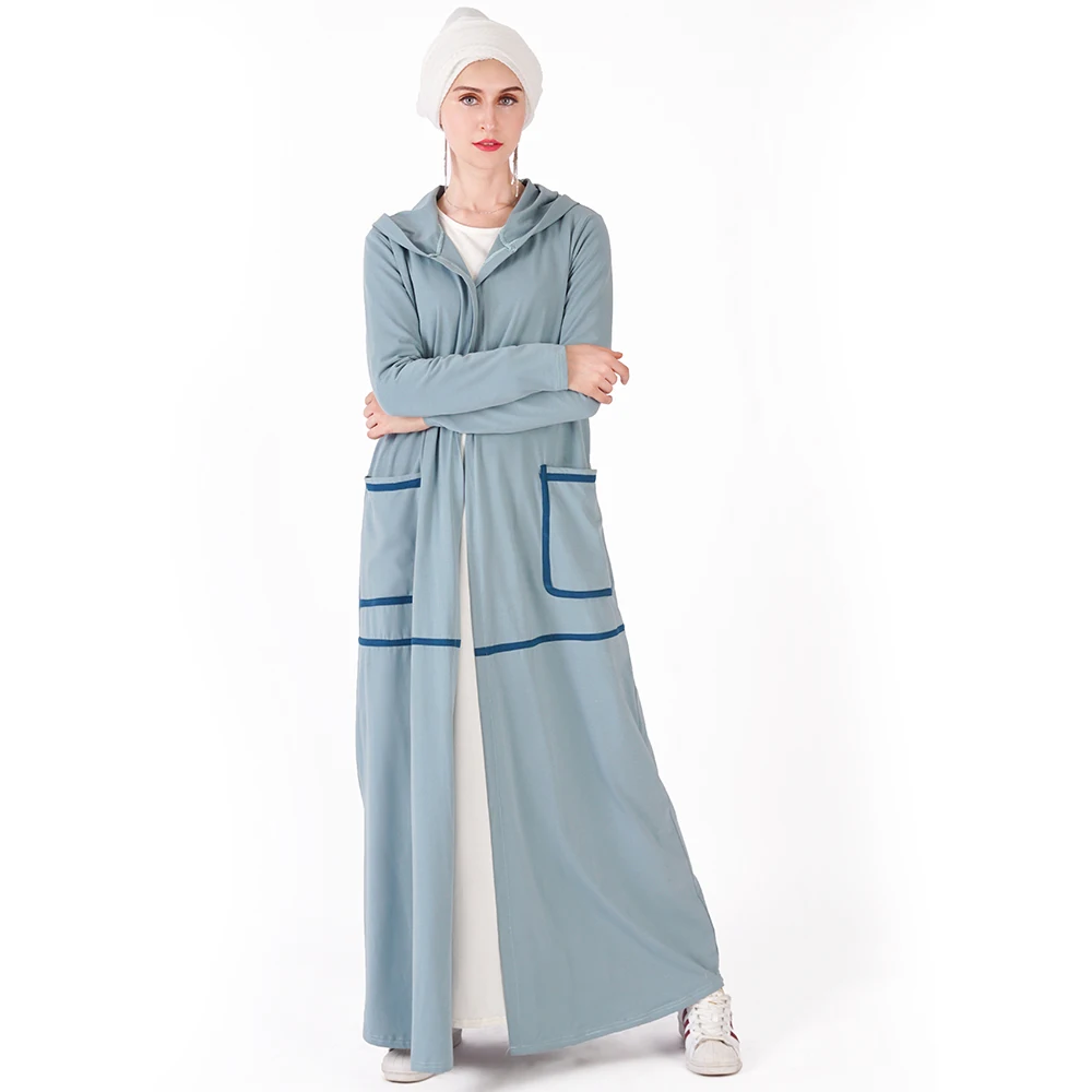

Muslim clothing opened sport cotton cardigan abaya with pockets