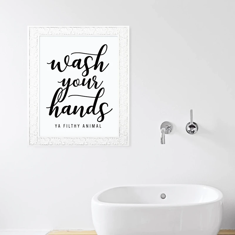 Мыть руки вы грязные Животные стены искусства холст плакат печать забавная ванная комната художественная работа с цитатами живопись черный Типографика домашний декор